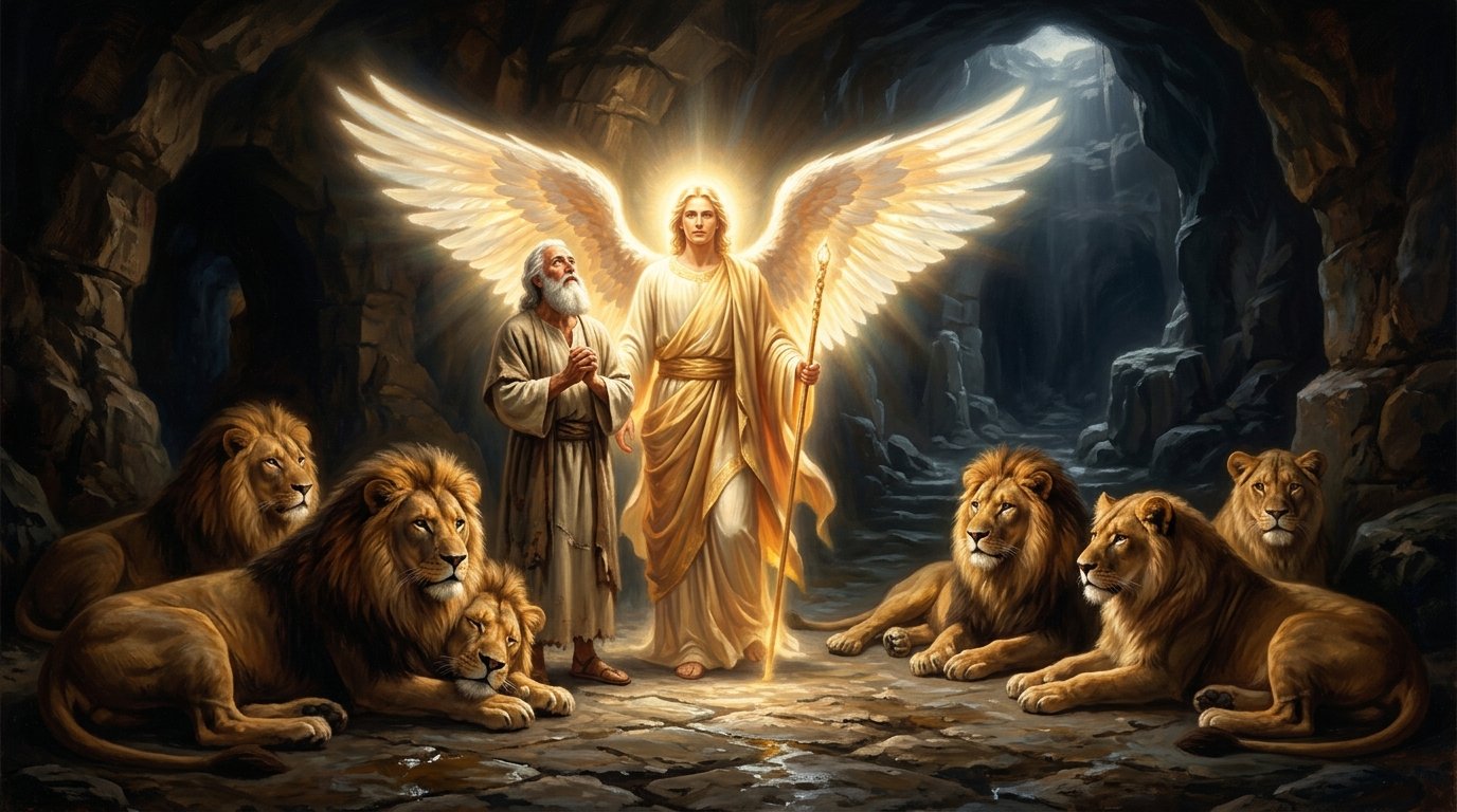 O Anjo do Senhor Fechando a Boca dos Leões ao Lado de Daniel